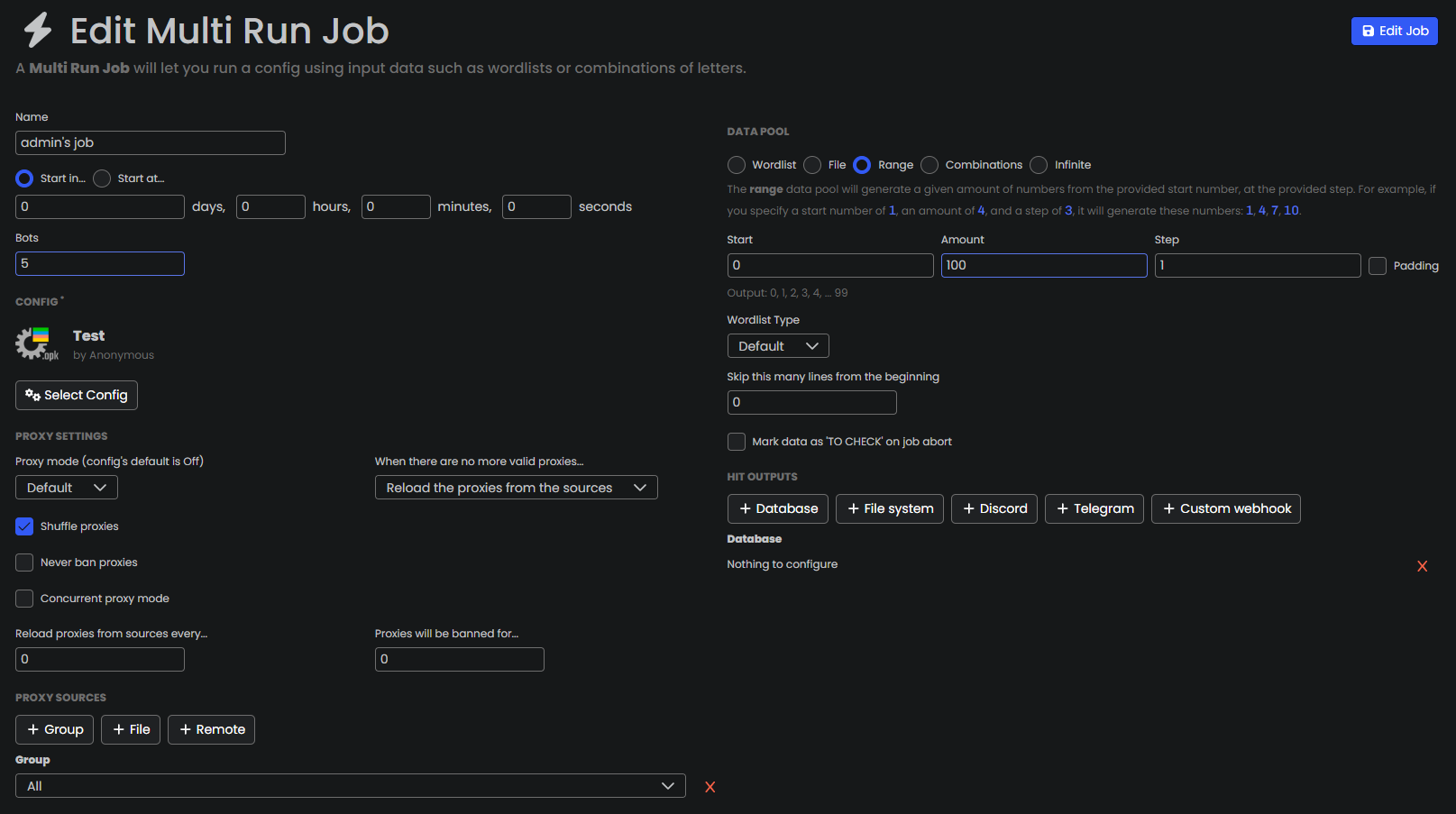 Sample settings